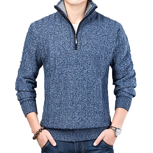New Winter Mens Sweater Casual Pullover Mens Warm Sweaters Man Slim Stand Collar Knitted Pullovers Male Coats Half Zip Sweater