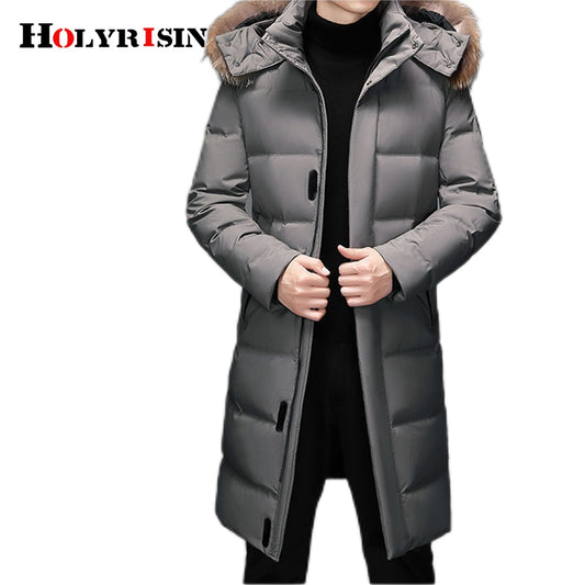 Holyrising men down coat winter Thick winter long 90% down jacket fur hooded Windproof and rainproof winter windbreaker coat