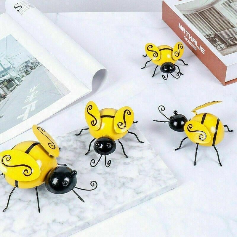 4PCS Decorative Metal Art Bumble Bee Backyard Garden Accents Wall Ornament