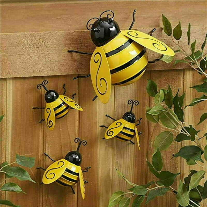 4PCS Decorative Metal Art Bumble Bee Backyard Garden Accents Wall Ornament