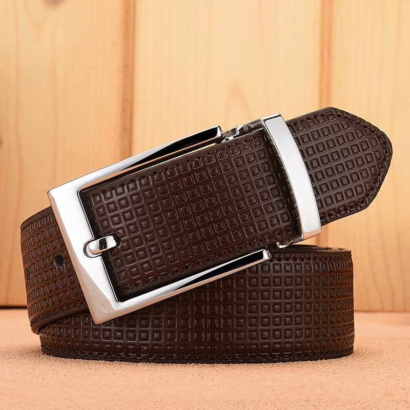 Man Cowskin Leather Belts For Men Jeans Plaid Strap High Quality Luxury Pin Buckle Male Genuine Leather Classic Belt Waistband
