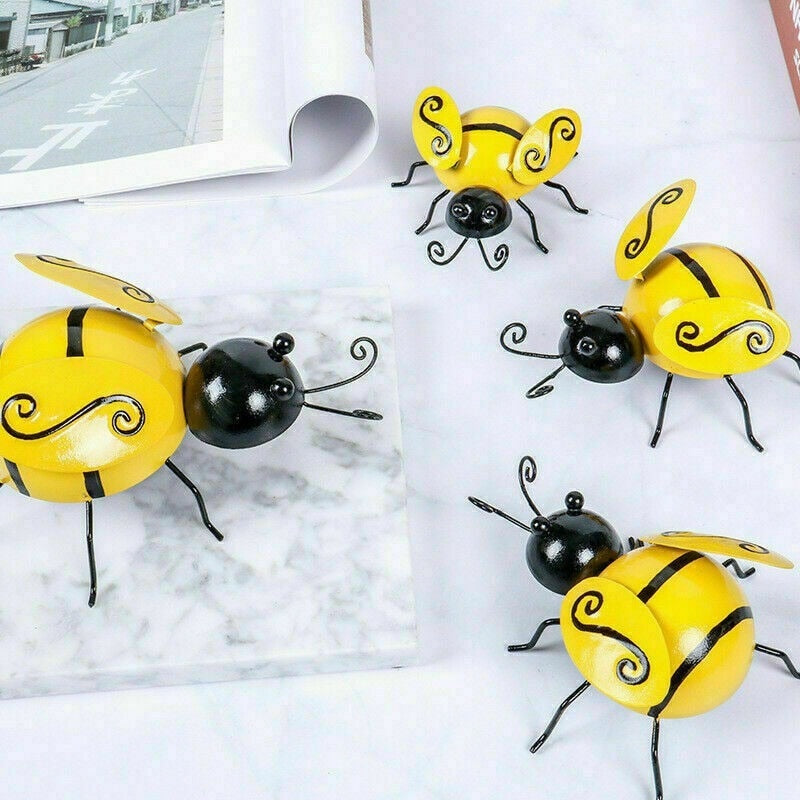 4PCS Decorative Metal Art Bumble Bee Backyard Garden Accents Wall Ornament