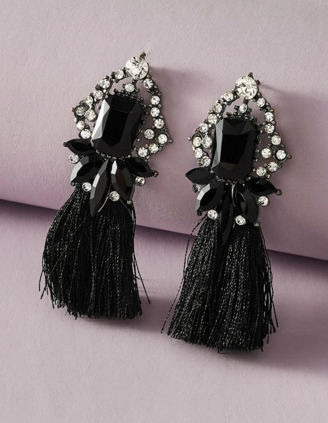 Latest Rhinestone decor tassels earrings