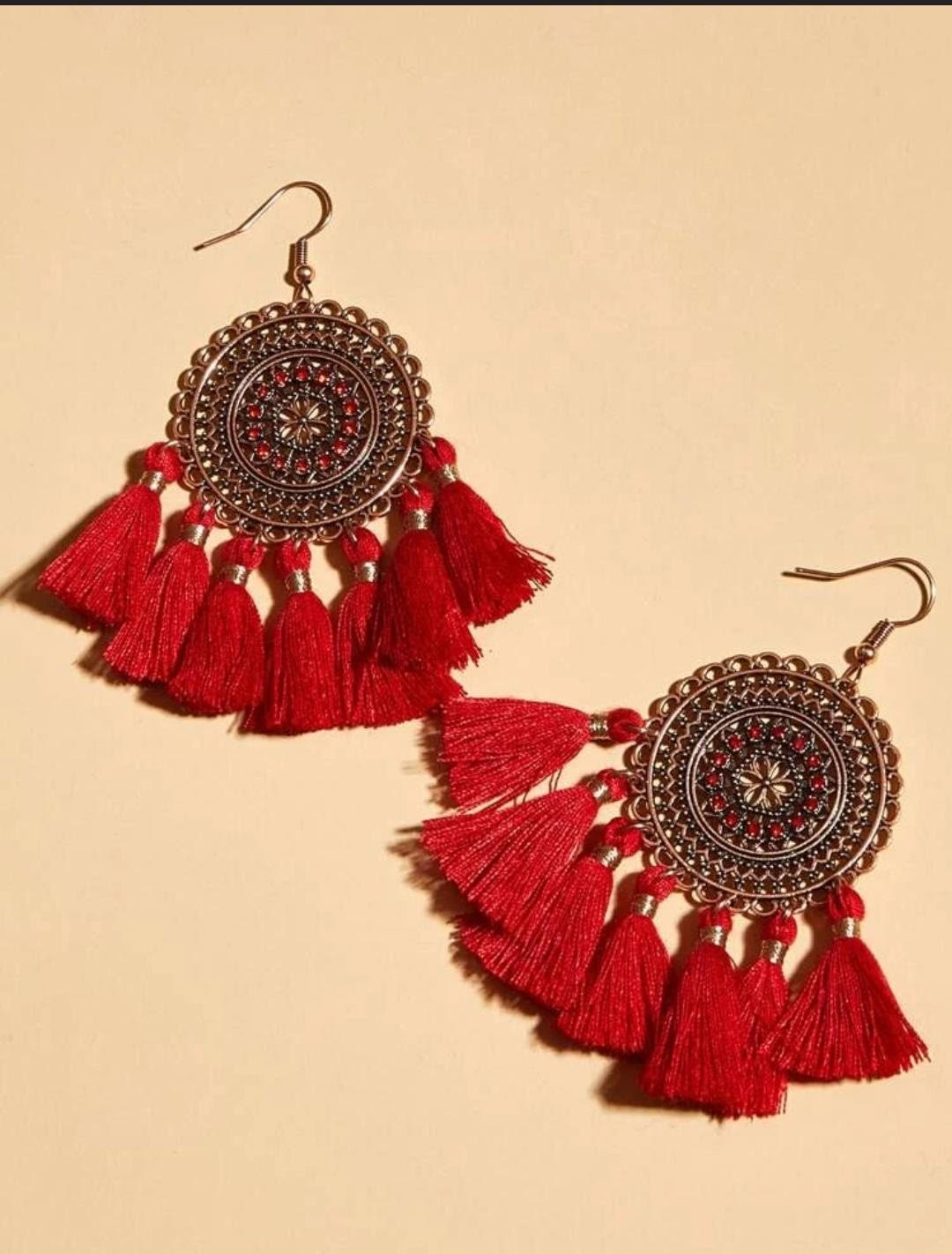 Rhinestone decor tassels earrings