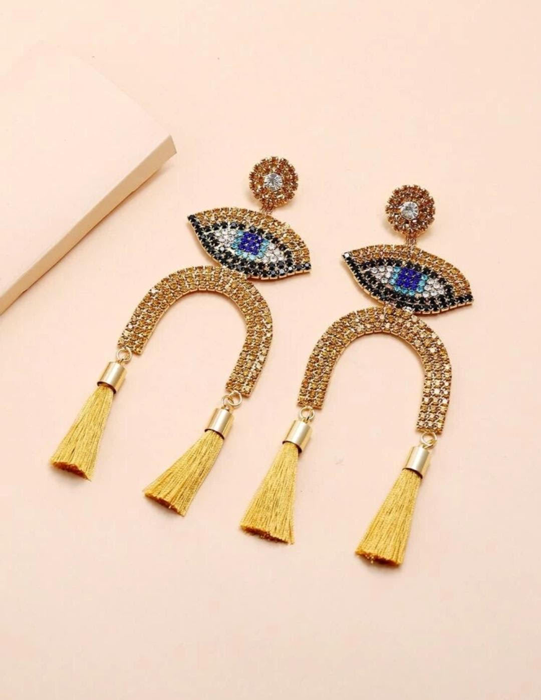 Rhinestone decor tassels earrings