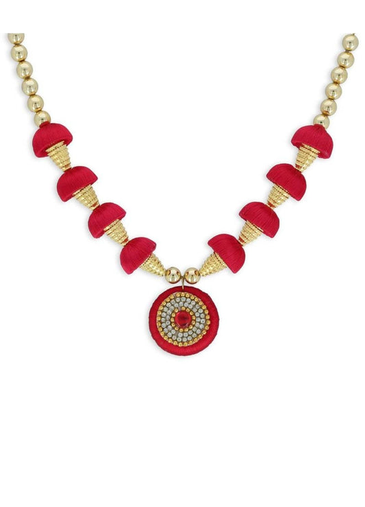 Silk Threaded Red Beans Necklace Set