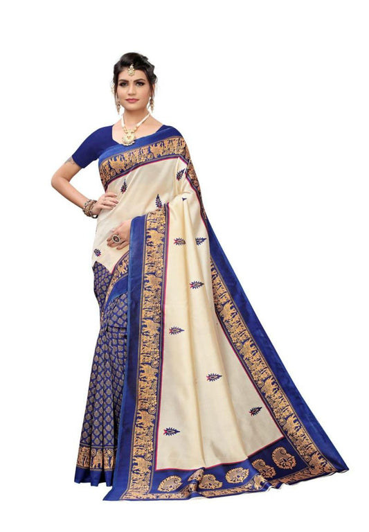 Party Wear Poly Silk Saree Off-White Color