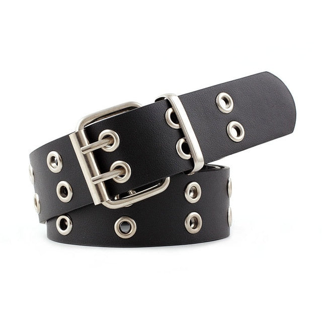 Women Punk Chain Fashion Belt Adjustable Double/Single Row Hole Pin Buckle Waist Belt Jeans Casual Female Decorative Waistband