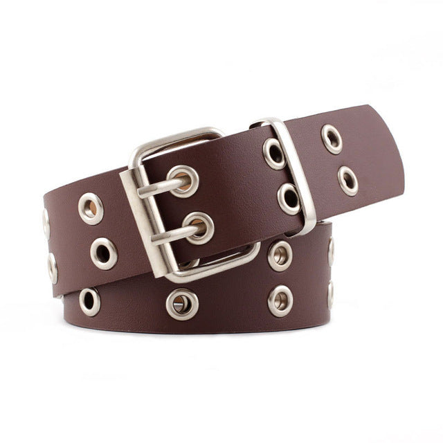 Women Punk Chain Fashion Belt Adjustable Double/Single Row Hole Pin Buckle Waist Belt Jeans Casual Female Decorative Waistband