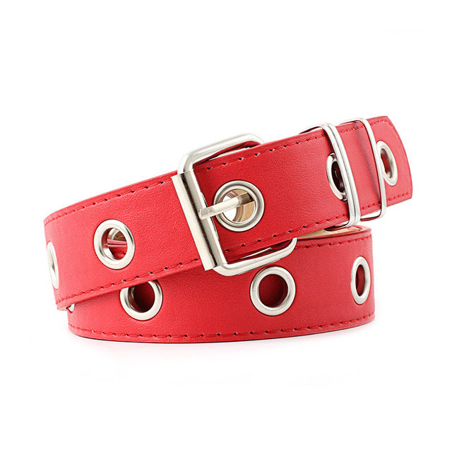 Women Punk Chain Fashion Belt Adjustable Double/Single Row Hole Pin Buckle Waist Belt Jeans Casual Female Decorative Waistband