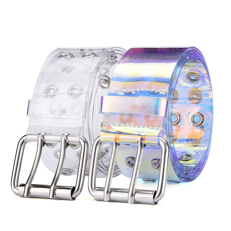 Two Row PVC Clear Belt For Women Fashion Pin Buckle Female White Waist Trousers Transparent Belts Ladies Jeans Grommet Belt gg