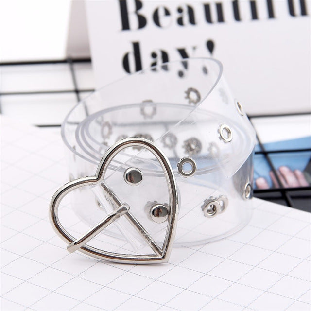 Two Row PVC Clear Belt For Women Fashion Pin Buckle Female White Waist Trousers Transparent Belts Ladies Jeans Grommet Belt gg