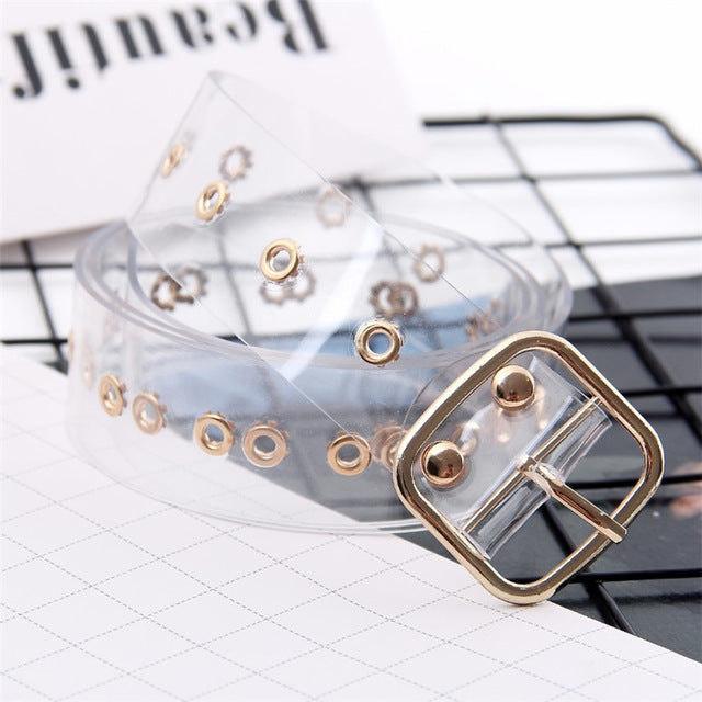 Two Row PVC Clear Belt For Women Fashion Pin Buckle Female White Waist Trousers Transparent Belts Ladies Jeans Grommet Belt gg