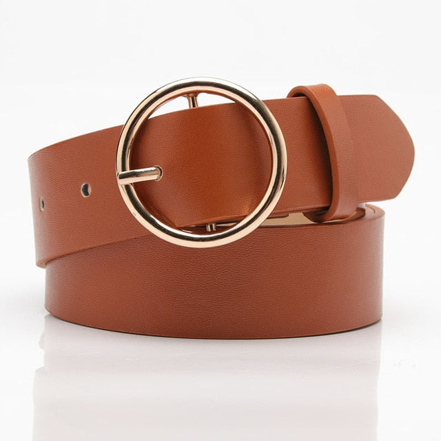 New Designer Leather high Quality Belt Fashion Alloy Double Ring Circle Buckle Girl Jeans Dress Wild Belts