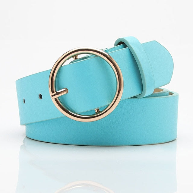 New Designer Leather high Quality Belt Fashion Alloy Double Ring Circle Buckle Girl Jeans Dress Wild Belts