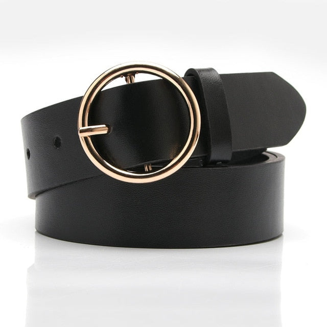 New Designer Leather high Quality Belt Fashion Alloy Double Ring Circle Buckle Girl Jeans Dress Wild Belts