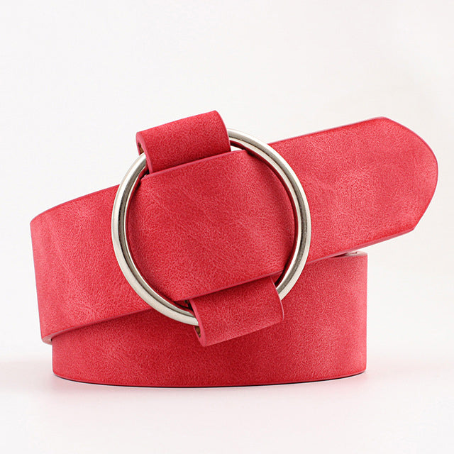 New Designer Leather high Quality Belt Fashion Alloy Double Ring Circle Buckle Girl Jeans Dress Wild Belts