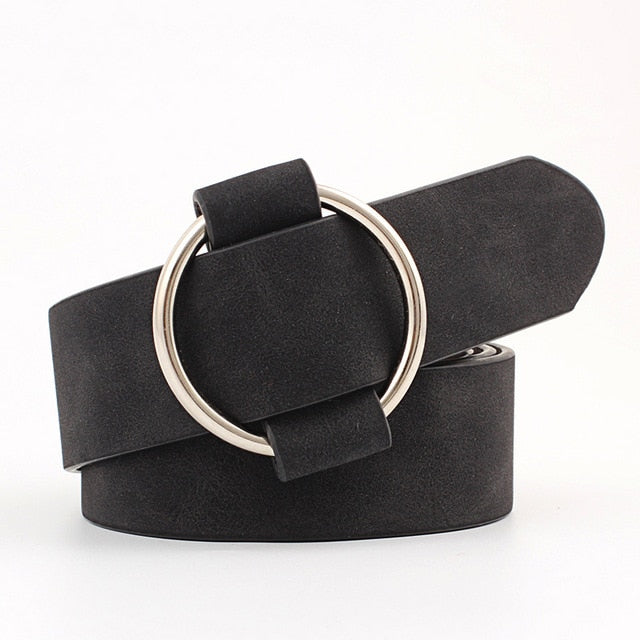 New Designer Leather high Quality Belt Fashion Alloy Double Ring Circle Buckle Girl Jeans Dress Wild Belts