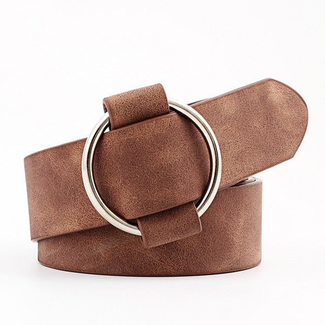 New Designer Leather high Quality Belt Fashion Alloy Double Ring Circle Buckle Girl Jeans Dress Wild Belts