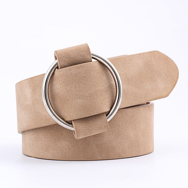 New Designer Leather high Quality Belt Fashion Alloy Double Ring Circle Buckle Girl Jeans Dress Wild Belts