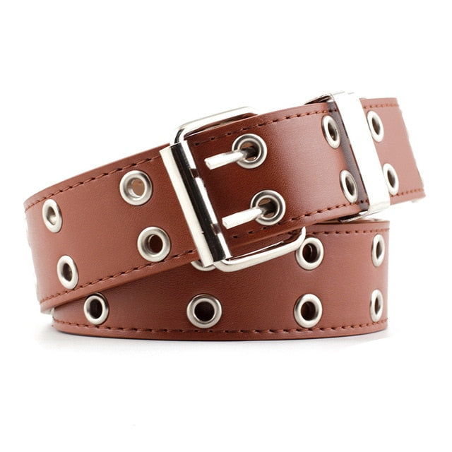 New Designer Leather high Quality Belt Fashion Alloy Double Ring Circle Buckle Girl Jeans Dress Wild Belts