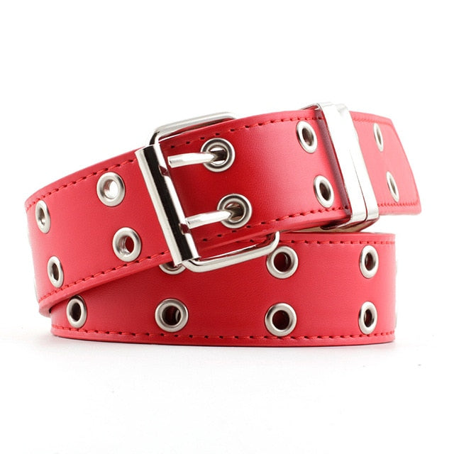 New Designer Leather high Quality Belt Fashion Alloy Double Ring Circle Buckle Girl Jeans Dress Wild Belts