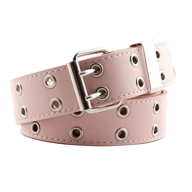 New Designer Leather high Quality Belt Fashion Alloy Double Ring Circle Buckle Girl Jeans Dress Wild Belts