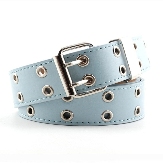 New Designer Leather high Quality Belt Fashion Alloy Double Ring Circle Buckle Girl Jeans Dress Wild Belts