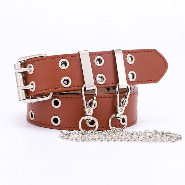 New Designer Leather high Quality Belt Fashion Alloy Double Ring Circle Buckle Girl Jeans Dress Wild Belts