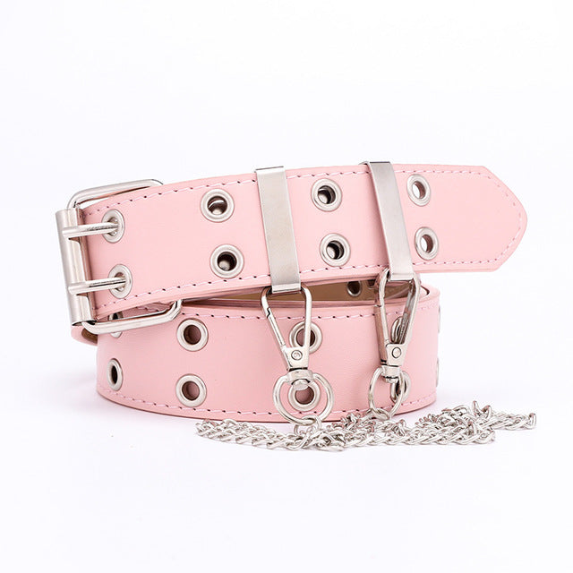 New Designer Leather high Quality Belt Fashion Alloy Double Ring Circle Buckle Girl Jeans Dress Wild Belts