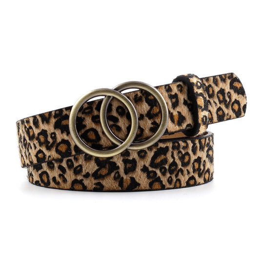 Designer Leather Snake Zebra Belt Leopard Women Female Fashion Waist Double Ring Circle Buckle Girl Jeans Dress Wild Belts