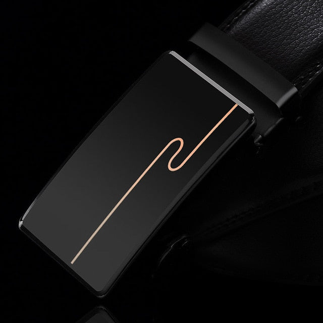 NO.ONEPAUL Brand Fashion Automatic Buckle Black Genuine Leather Belt Men's Belts Cow Leather Belts for Men 3.5cm Width WQE789