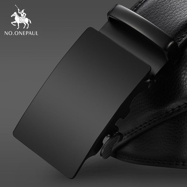 NO.ONEPAUL Brand Fashion Automatic Buckle Black Genuine Leather Belt Men's Belts Cow Leather Belts for Men 3.5cm Width WQE789