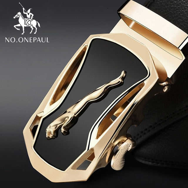 NO.ONEPAUL Brand Fashion Automatic Buckle Black Genuine Leather Belt Men's Belts Cow Leather Belts for Men 3.5cm Width WQE789