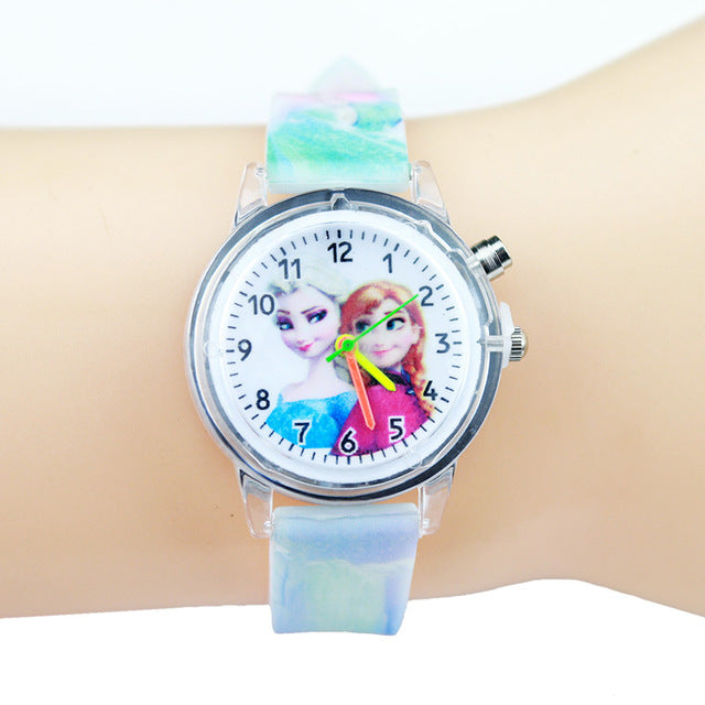 Princess Elsa Children Watches Kids Spiderman Colorful Light Source Boys Watch Girls Party Gift Clock Wrist Relogio Feminino