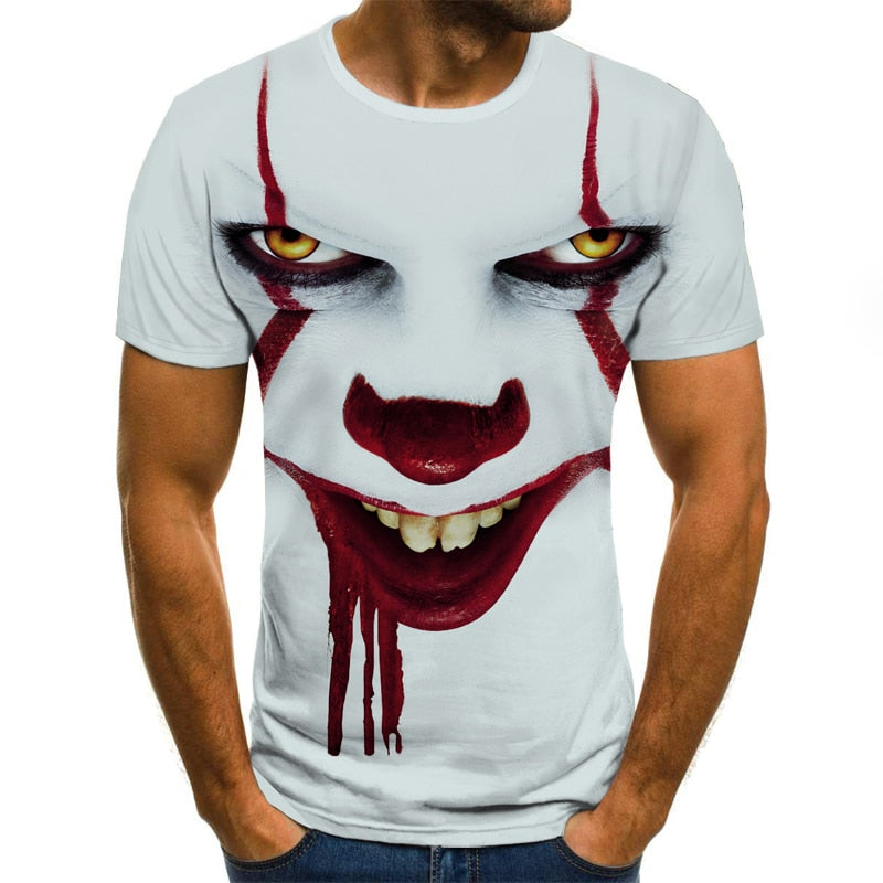 New Cool Halloween Clown men's T-shirt funny clown face tops 3D printed fashion short-sleeved round neck shirt trendy street wear