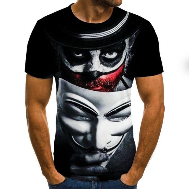 New Cool Halloween Clown men's T-shirt funny clown face tops 3D printed fashion short-sleeved round neck shirt trendy street wear