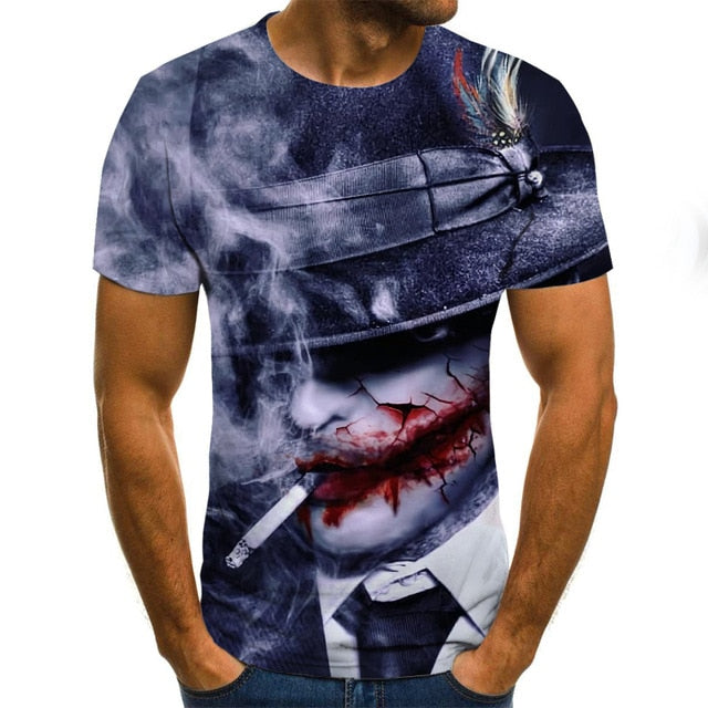 New Cool Halloween Clown men's T-shirt funny clown face tops 3D printed fashion short-sleeved round neck shirt trendy street wear