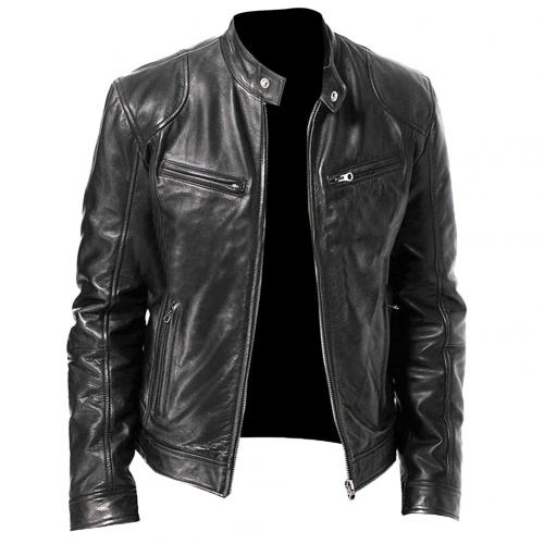 Autumn Winter  Leather Jackets Men Autumn Solid Stand Collar Fashion куртка мужская Men Jacket