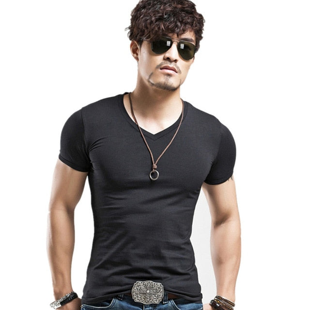 Brand New Men T Shirt Tops V neck Short Sleeve Tees Men's Fashion Fitness Hot T-shirt For Male