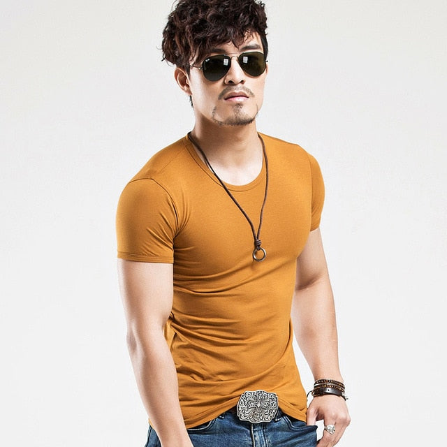 Brand New Men T Shirt Tops V neck Short Sleeve Tees Men's Fashion Fitness Hot T-shirt For Male