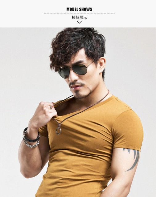 Brand New Men T Shirt Tops V neck Short Sleeve Tees Men's Fashion Fitness Hot T-shirt For Male