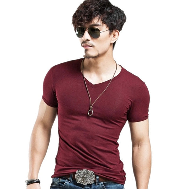 Brand New Men T Shirt Tops V neck Short Sleeve Tees Men's Fashion Fitness Hot T-shirt For Male